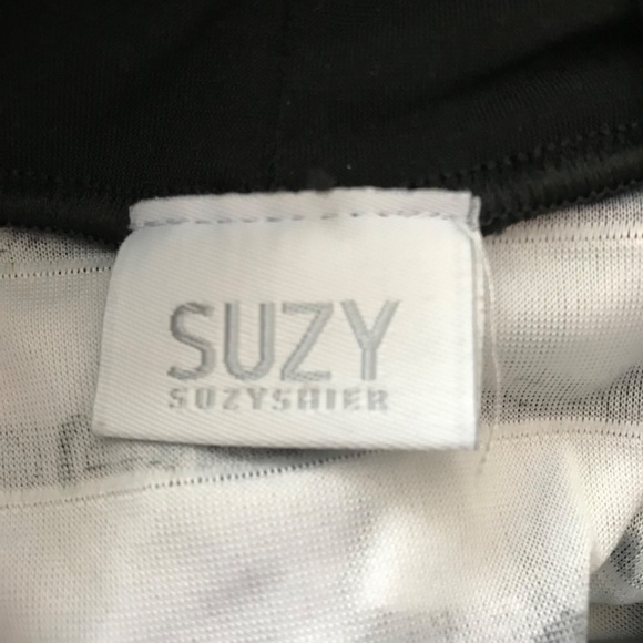 Y2K Suzy Shier Floral Sleeveless High Neck Blouse Top M Black White - Picture 9 of 10